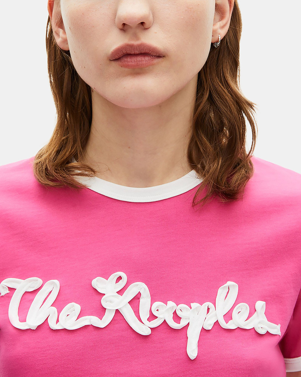 Fuchsia ribbon embroidery T-shirt