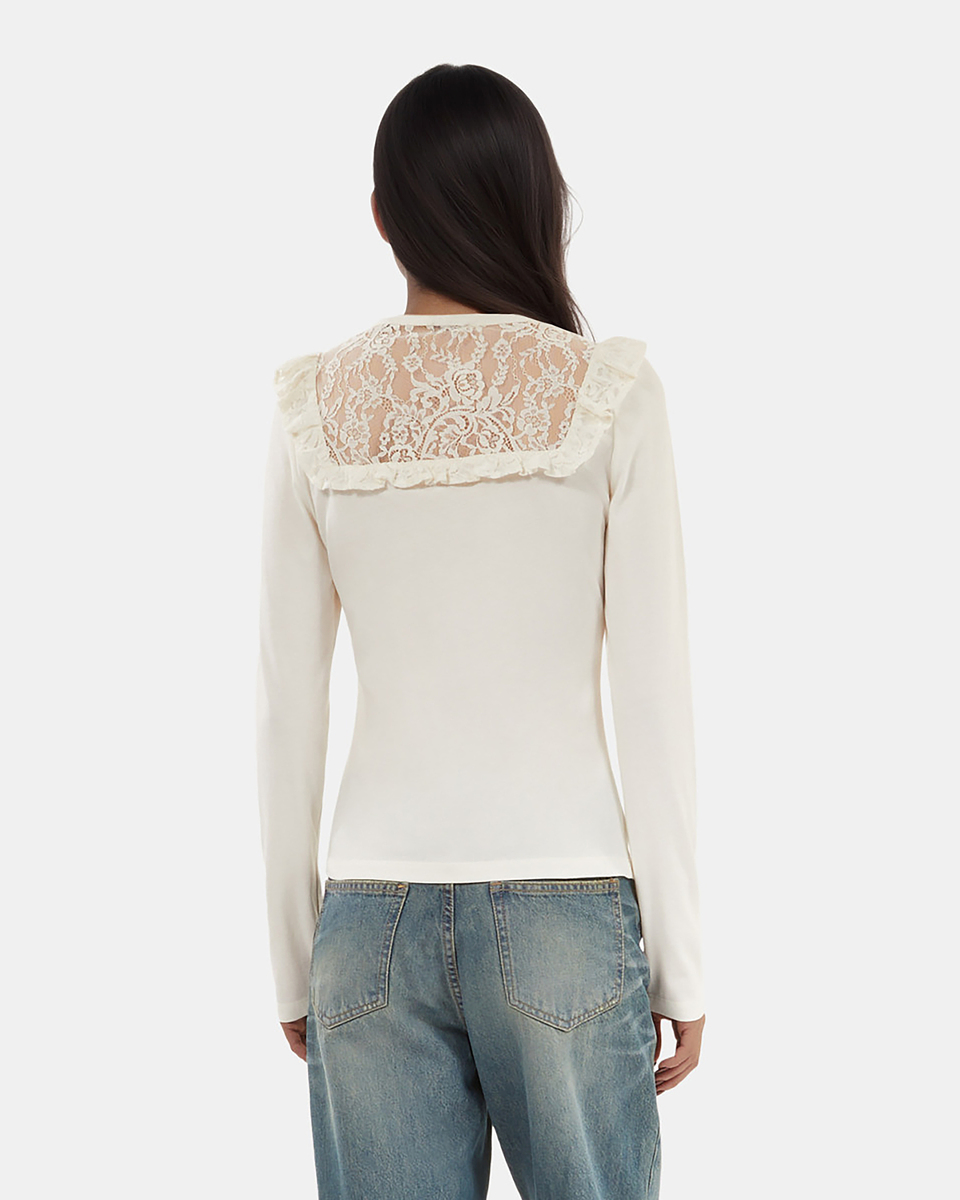 White long-sleeved lace t-shirt