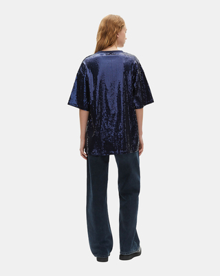 Sequin and blue silk-screen T-Shirt