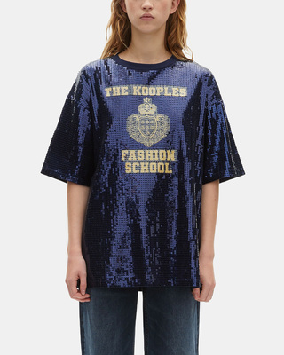 Sequin and blue silk-screen T-Shirt