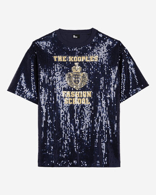 Sequin and blue silk-screen T-Shirt
