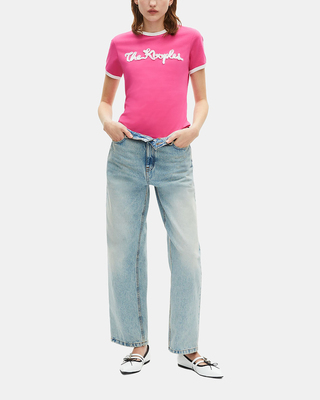 Fuchsia ribbon embroidery T-shirt