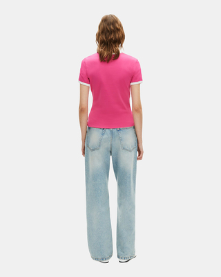Fuchsia ribbon embroidery T-shirt