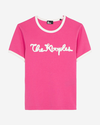 Fuchsia ribbon embroidery T-shirt