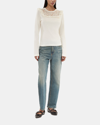 White long-sleeved lace t-shirt