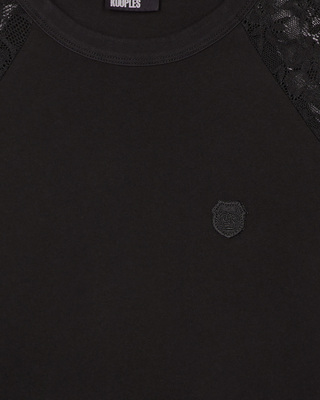 Long-sleeved black lace T-shirt