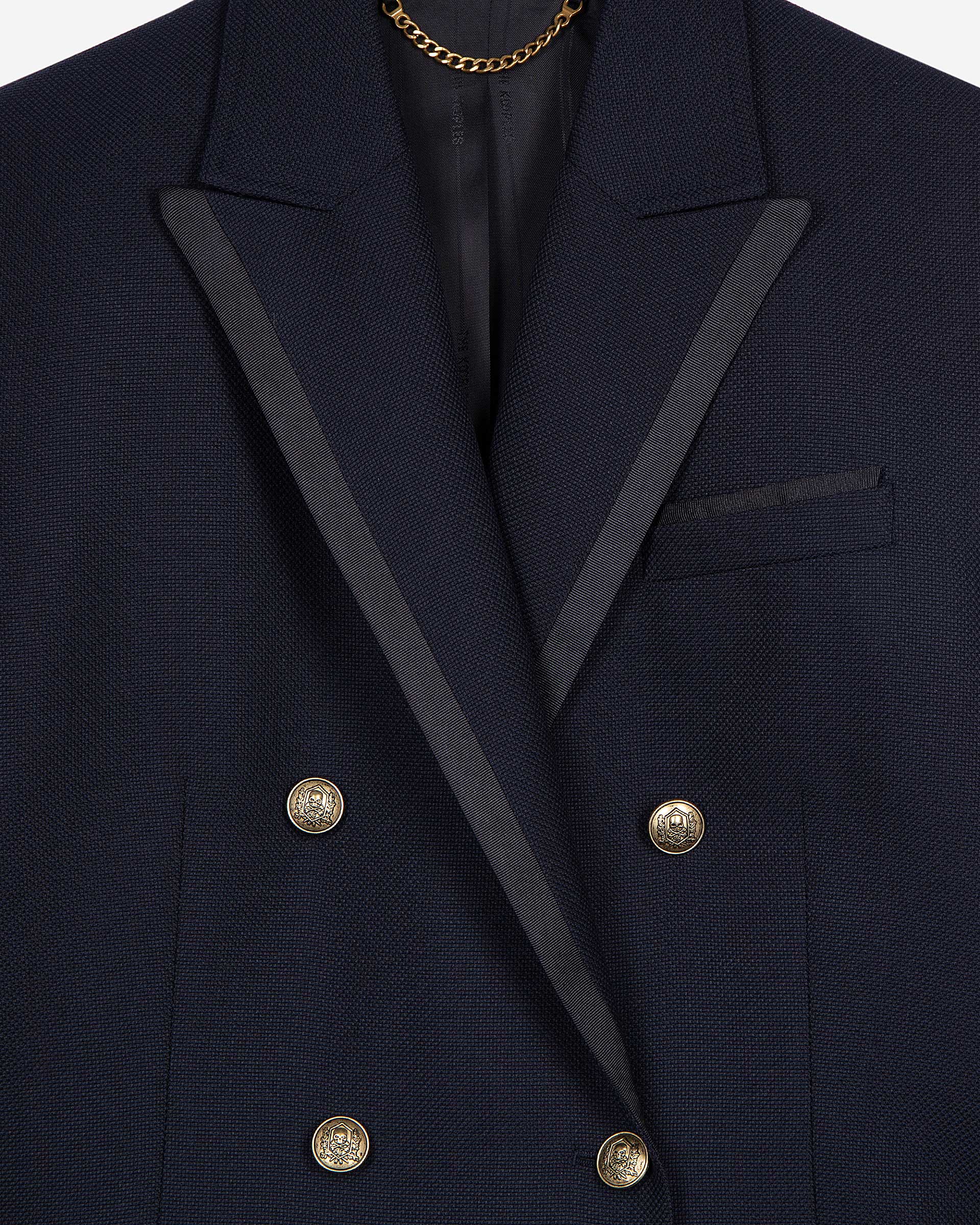 Navy blue wool-blend suit jacket