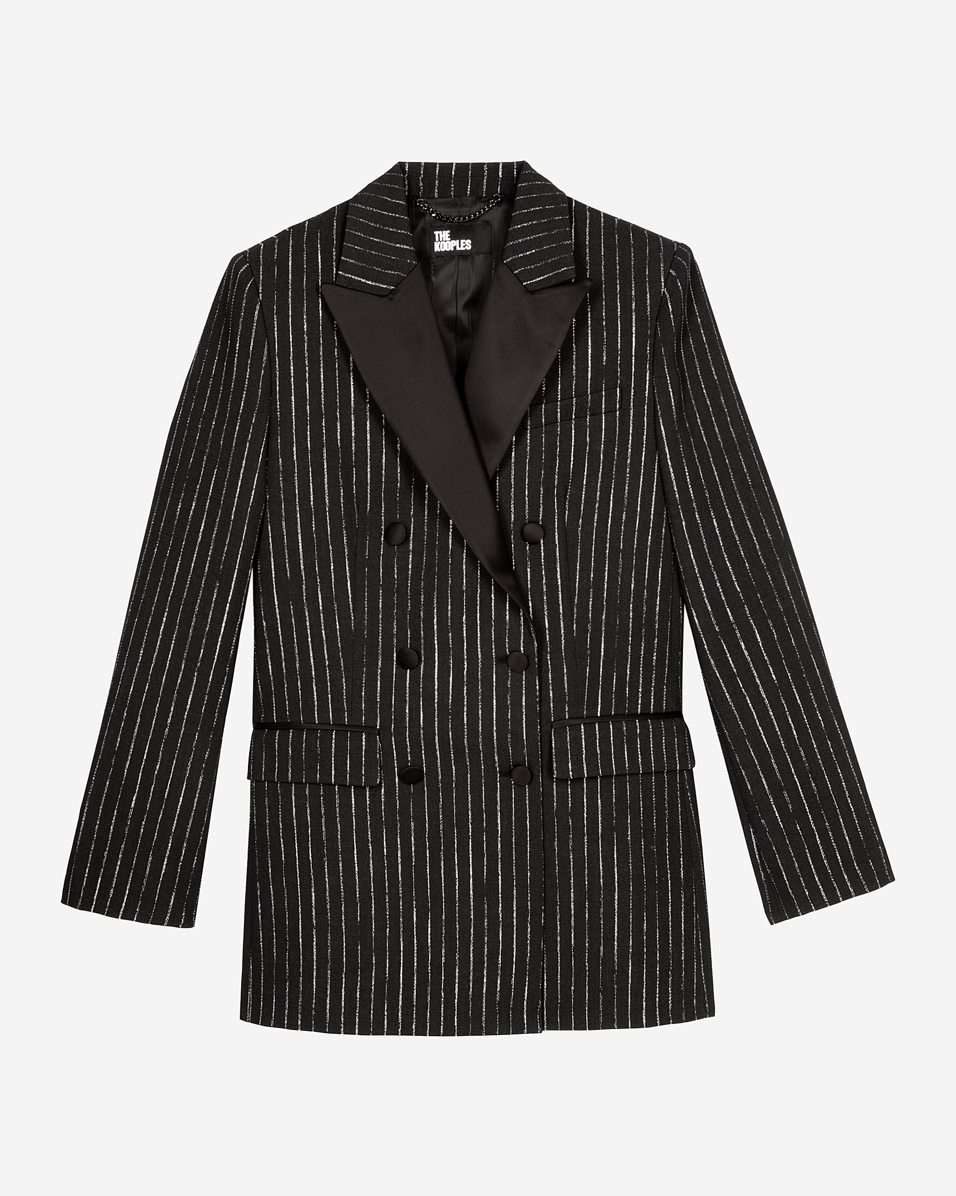 Black pinstripe suit jacket