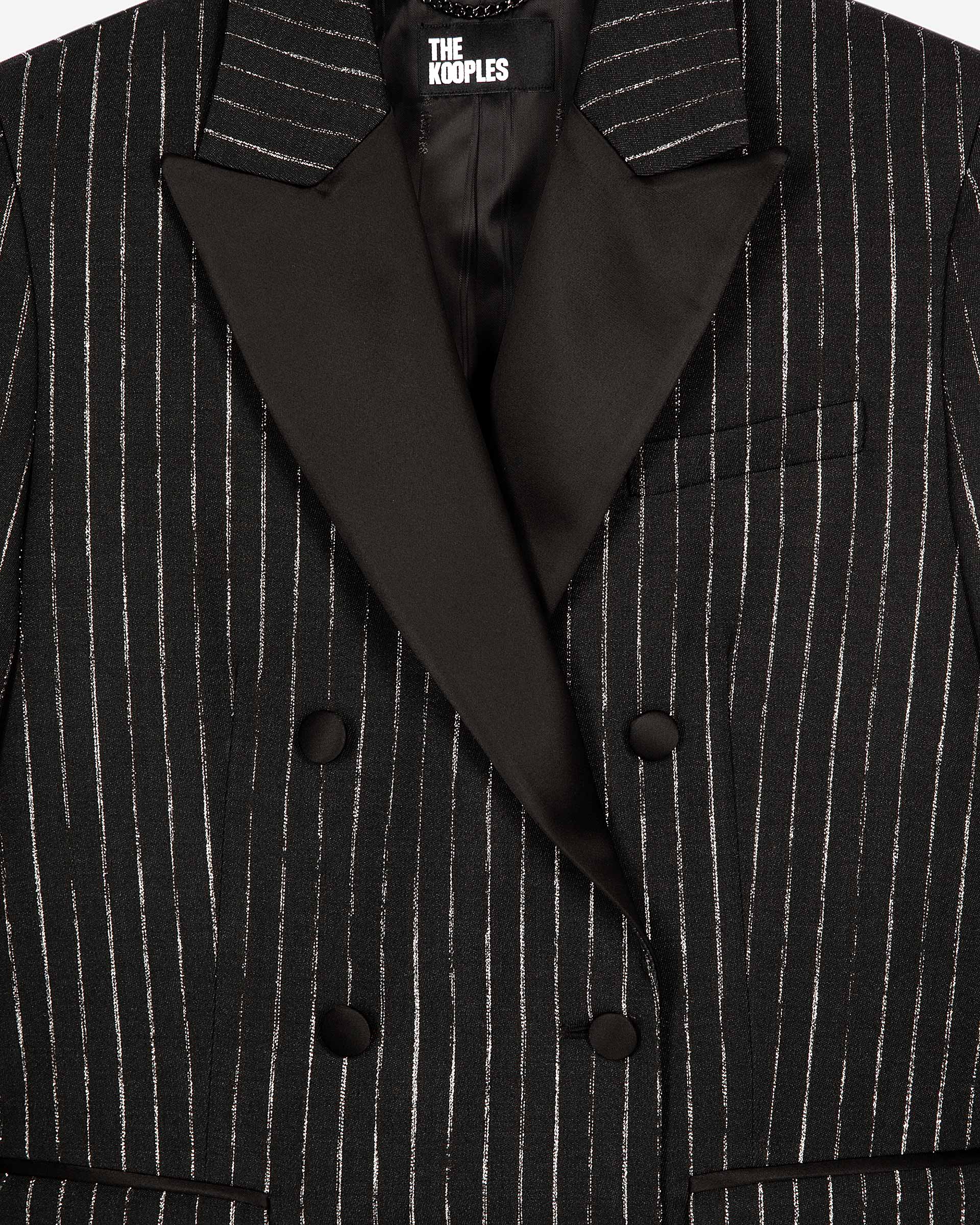 Black pinstripe suit jacket