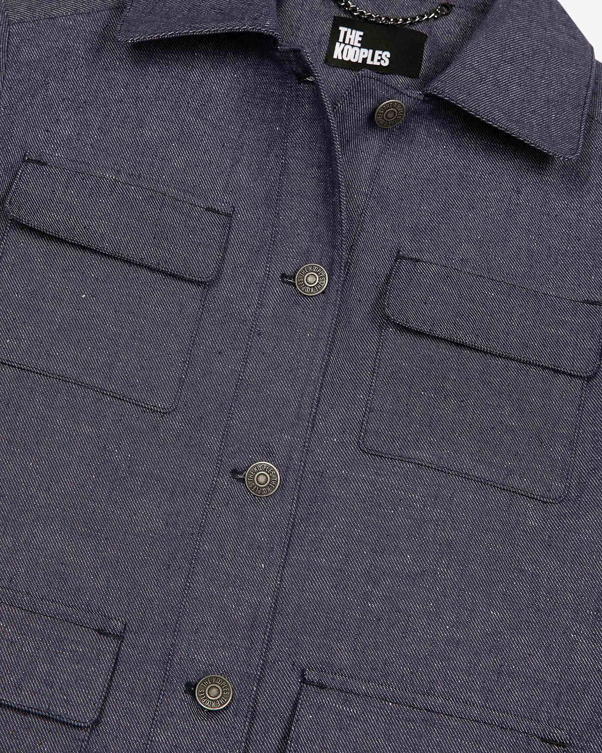 Short jacket in blue cotton and linen