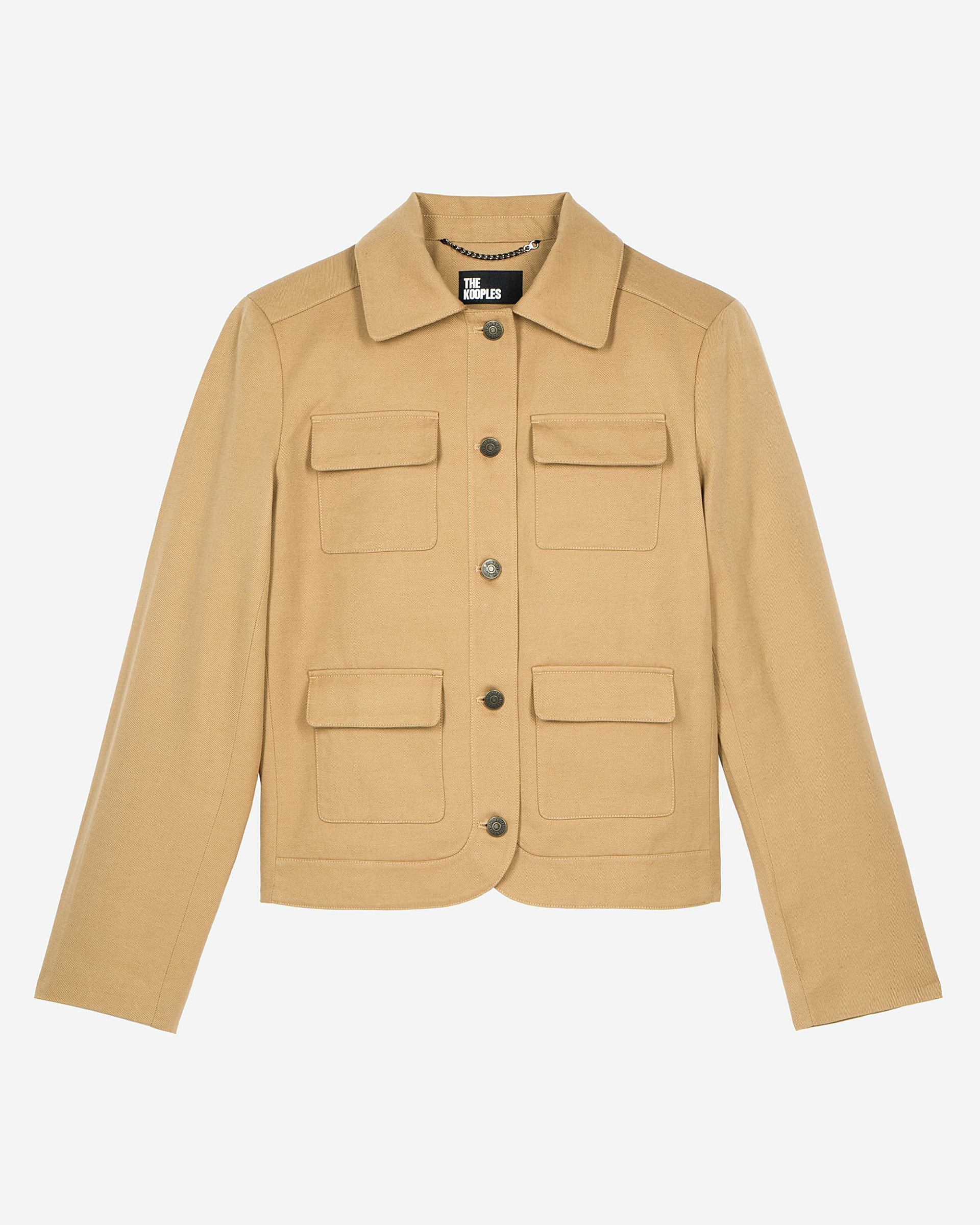 Short jacket in beige cotton and linen