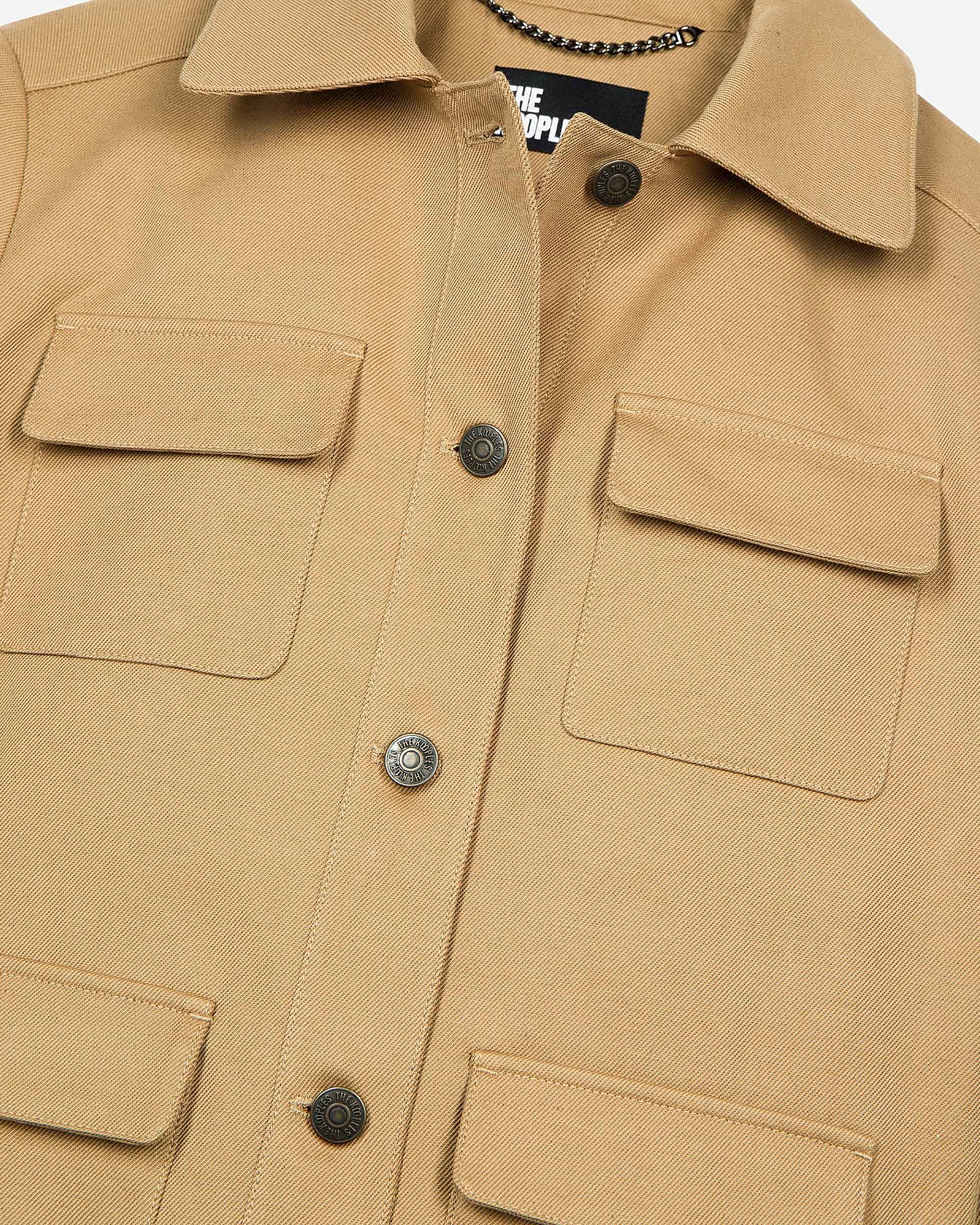 Short jacket in beige cotton and linen