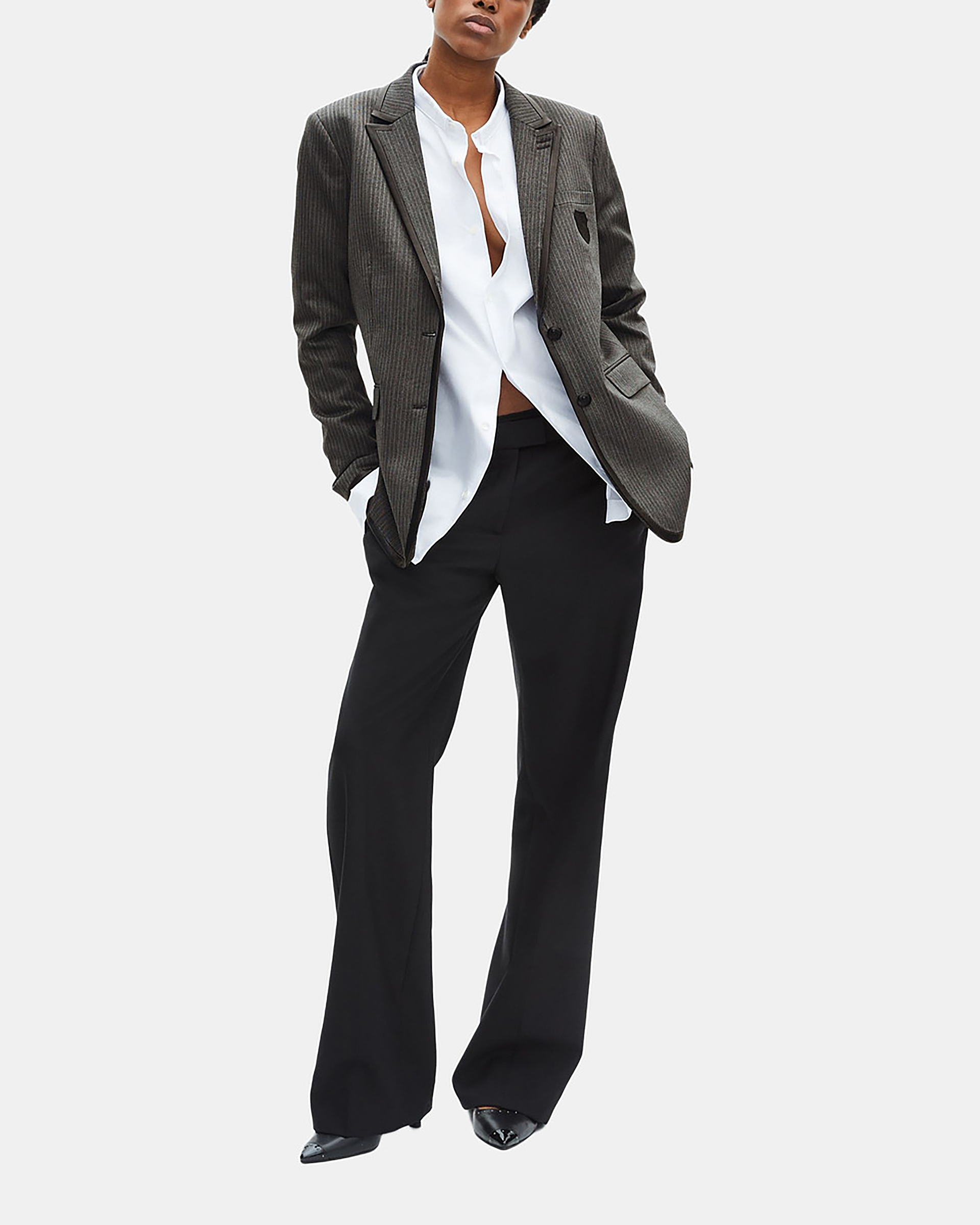 Grey wool-blend striped jacket