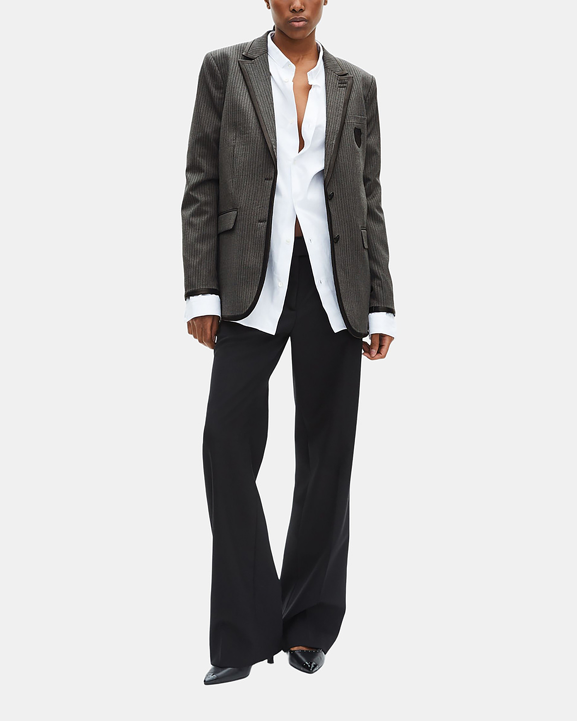 Grey wool-blend striped jacket