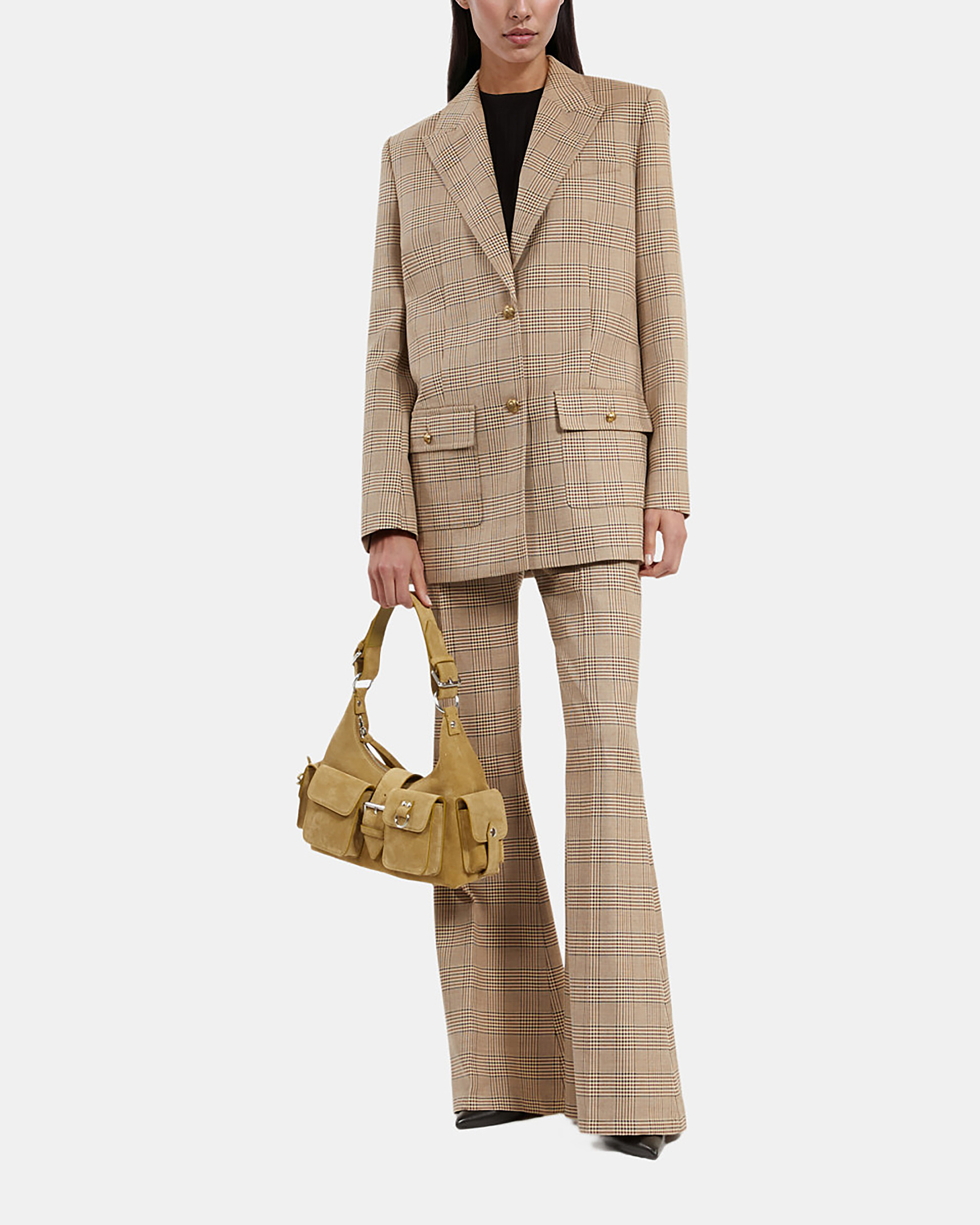 Prince of Wales beige wool suit jacket