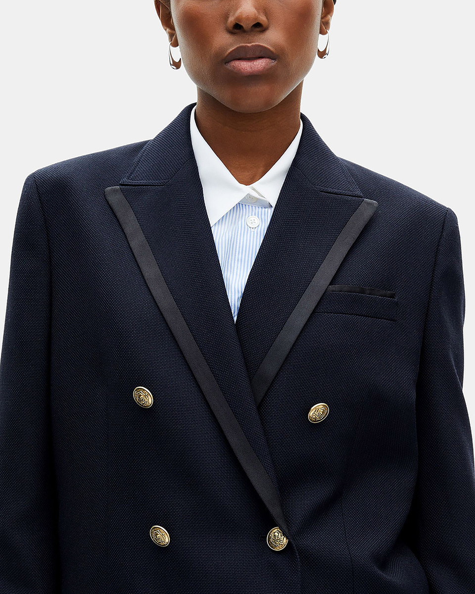 Navy blue wool-blend suit jacket