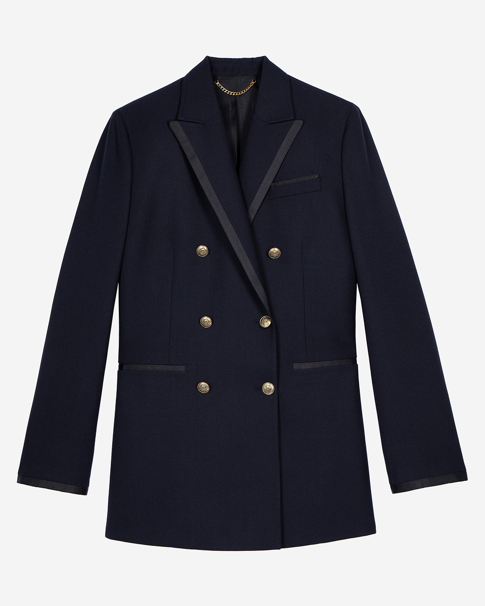 Navy blue wool-blend suit jacket