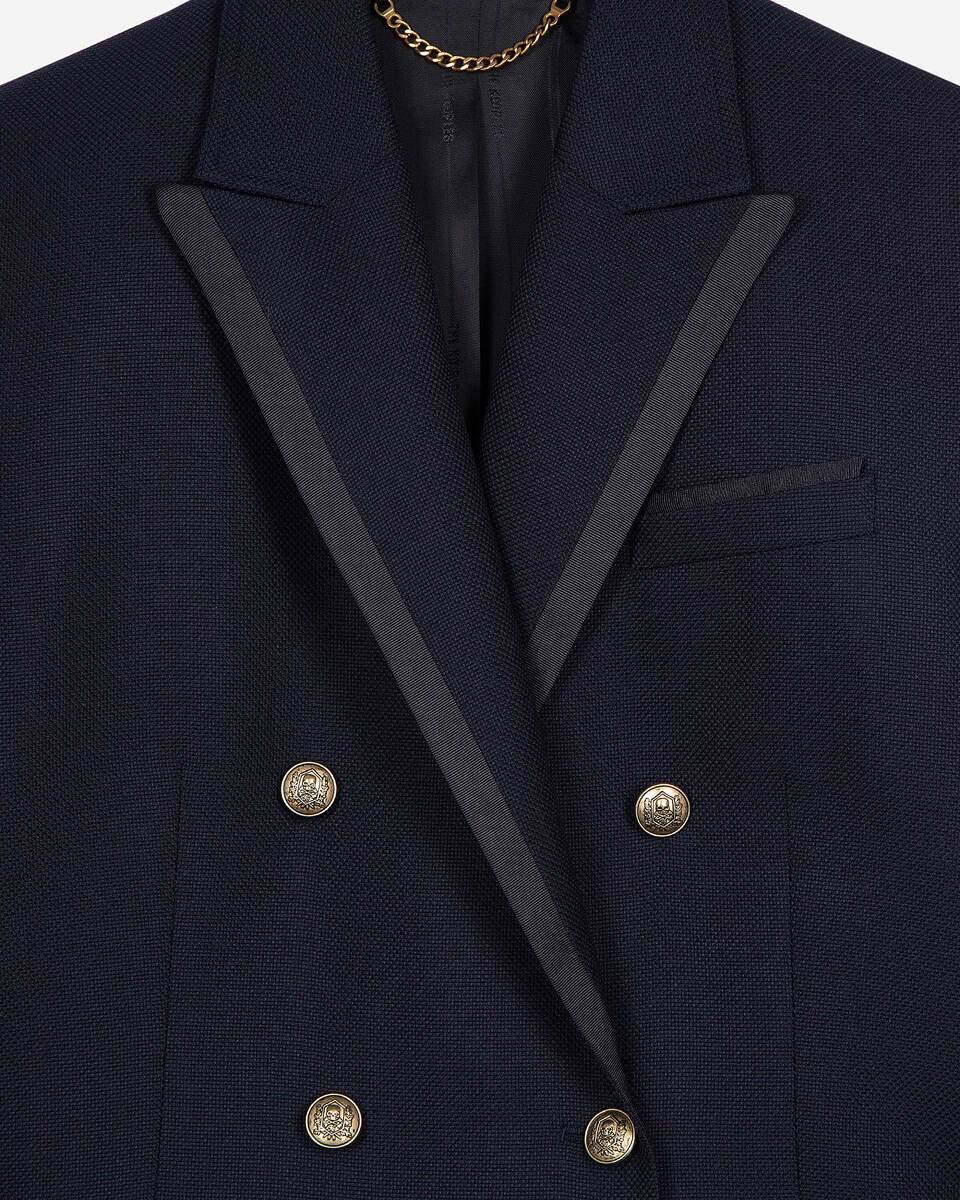 Navy blue wool-blend suit jacket