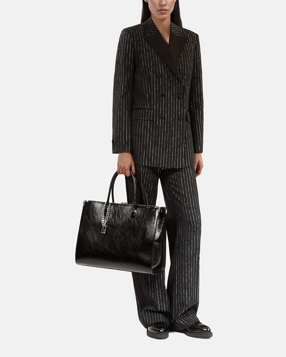 Black pinstripe suit jacket