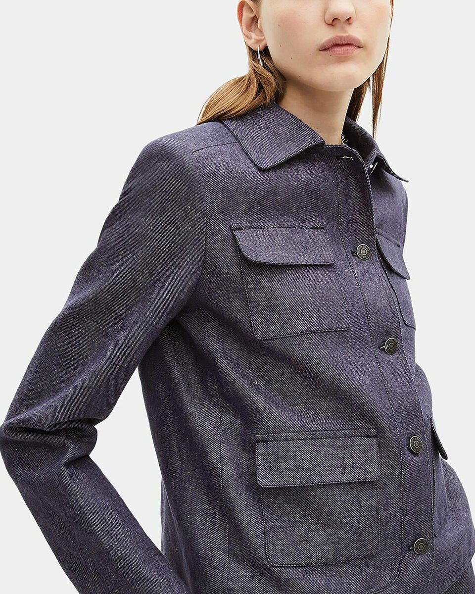 Short jacket in blue cotton and linen