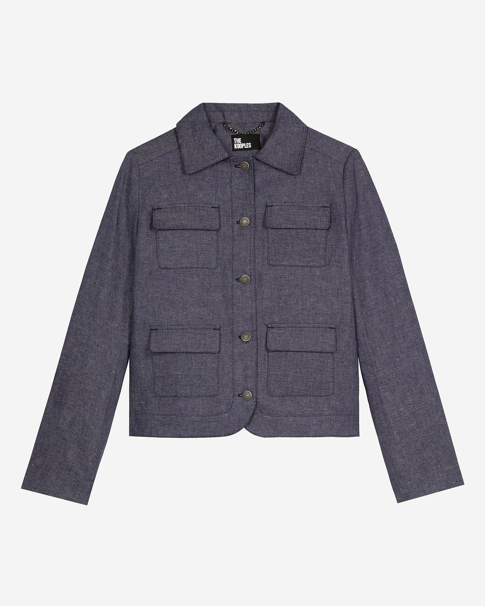 Short jacket in blue cotton and linen