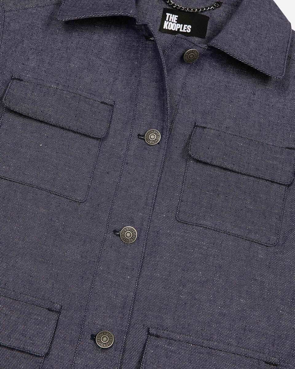 Short jacket in blue cotton and linen