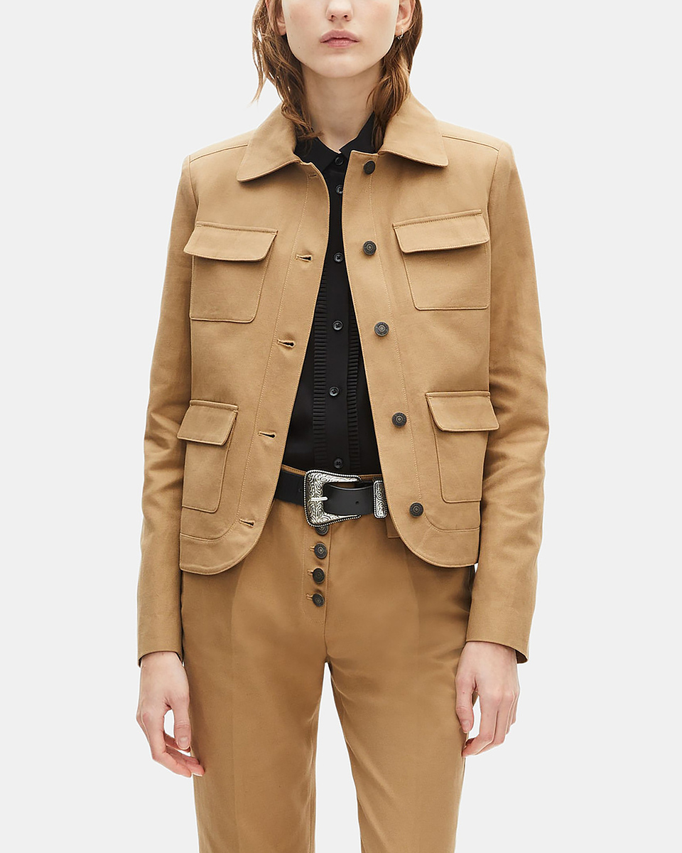 Short jacket in beige cotton and linen