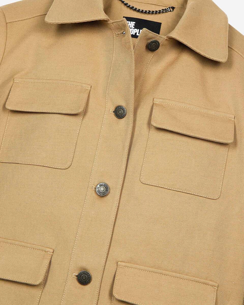 Short jacket in beige cotton and linen