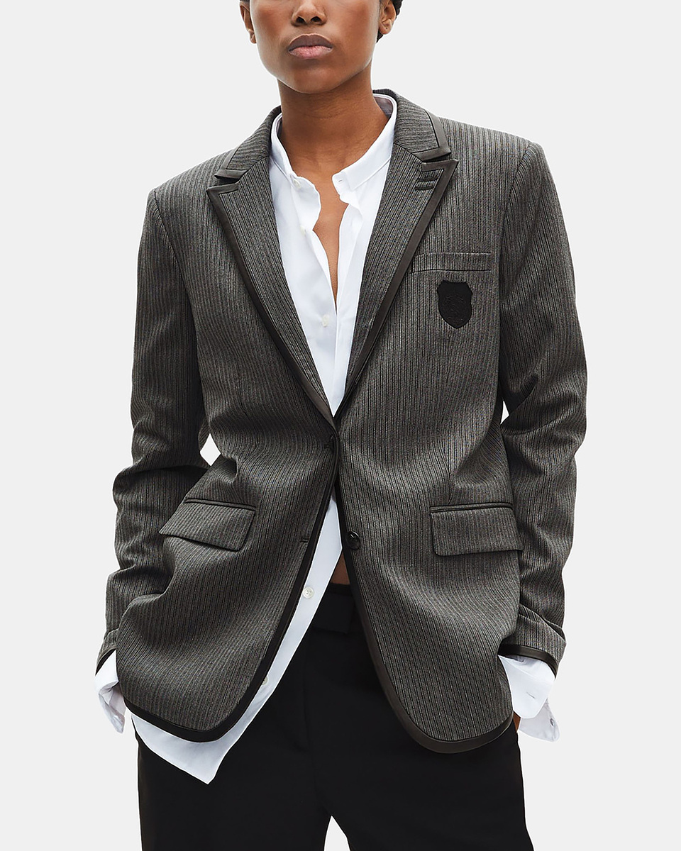 Grey wool-blend striped jacket