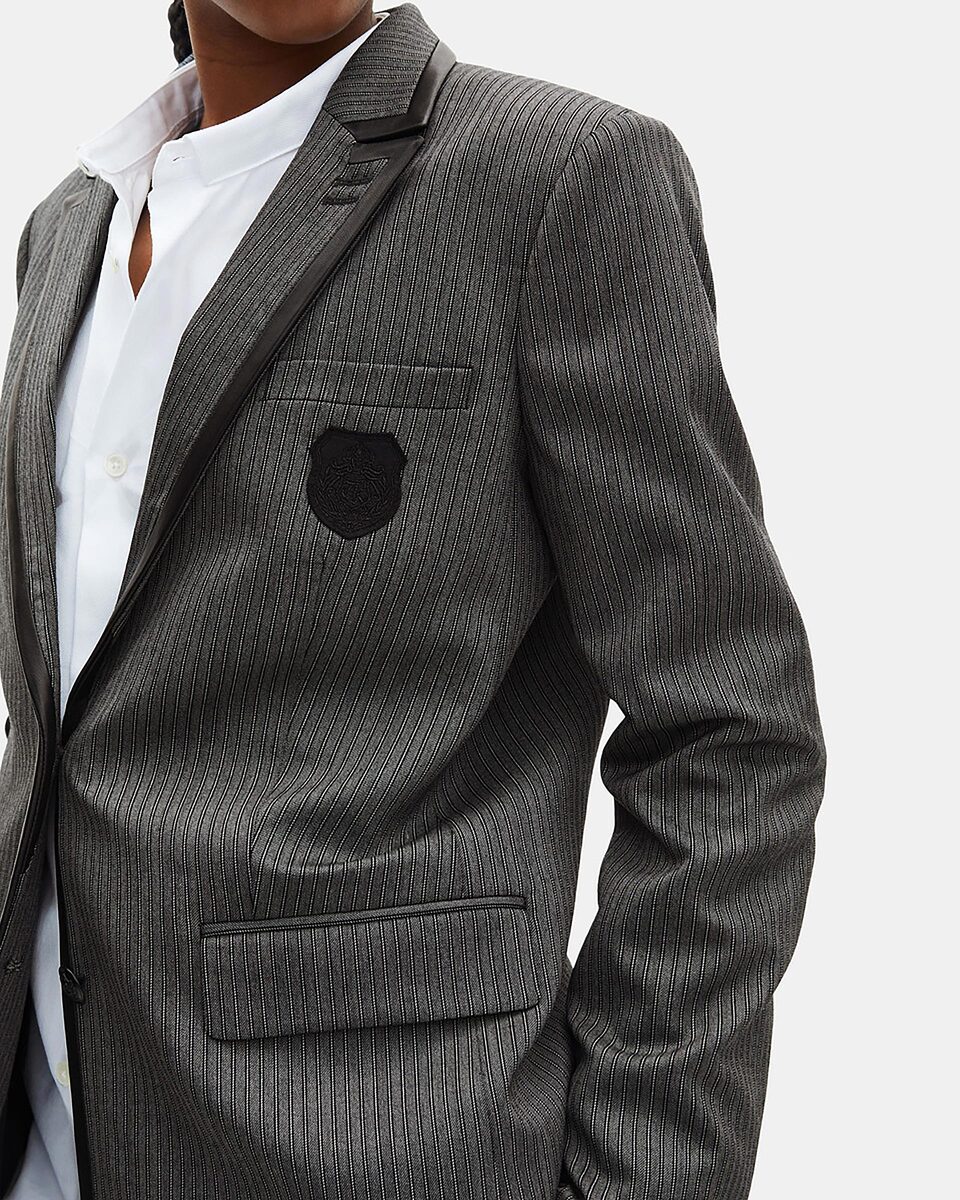 Grey wool-blend striped jacket
