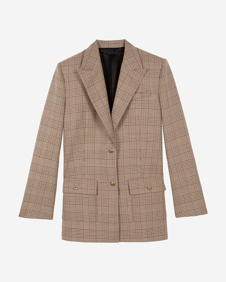 Prince of Wales beige wool suit jacket