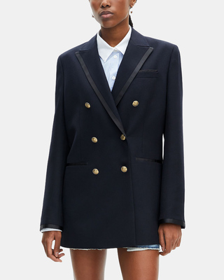 Navy blue wool-blend suit jacket