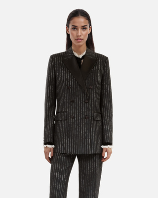 Black pinstripe suit jacket
