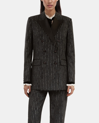 Black pinstripe suit jacket