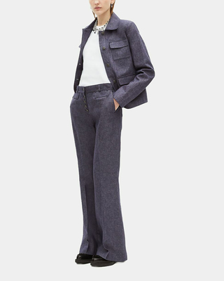 Short jacket in blue cotton and linen