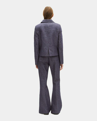 Short jacket in blue cotton and linen