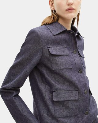 Short jacket in blue cotton and linen