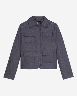 Short jacket in blue cotton and linen