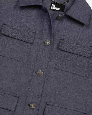 Short jacket in blue cotton and linen