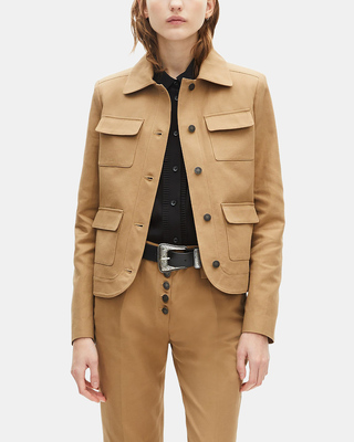 Short jacket in beige cotton and linen