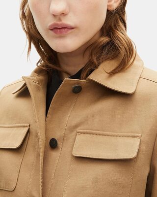 Short jacket in beige cotton and linen