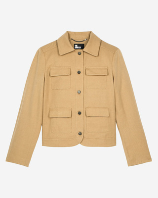 Short jacket in beige cotton and linen