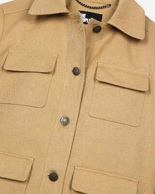 Short jacket in beige cotton and linen