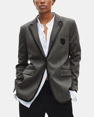 Grey wool-blend striped jacket