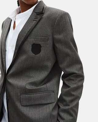 Grey wool-blend striped jacket