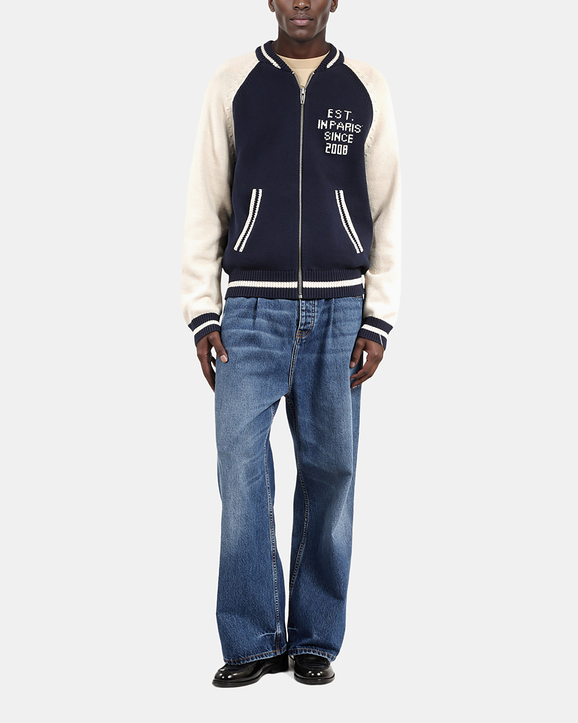 Navy and ecru teddy cardigan