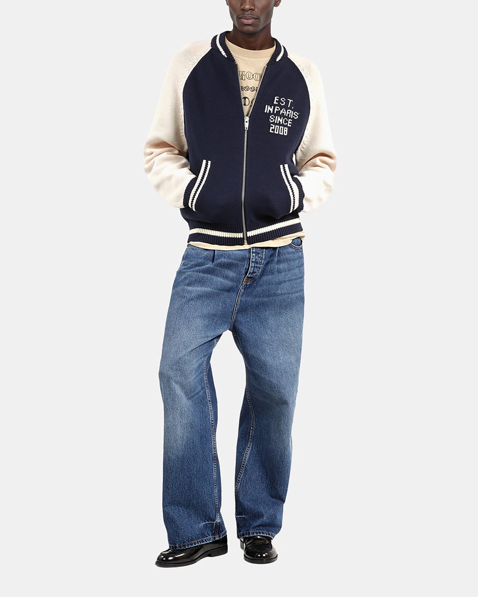Navy and ecru teddy cardigan
