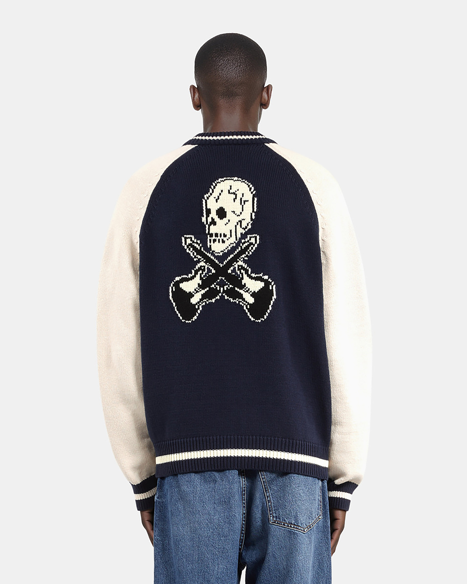 Navy and ecru teddy cardigan