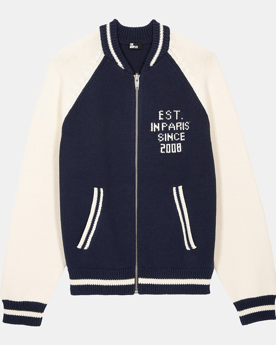 Navy and ecru teddy cardigan