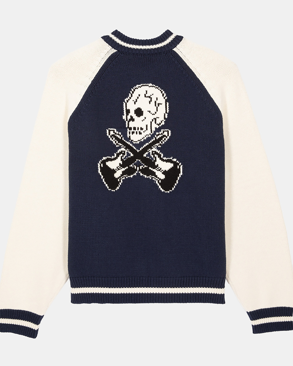 Navy and ecru teddy cardigan